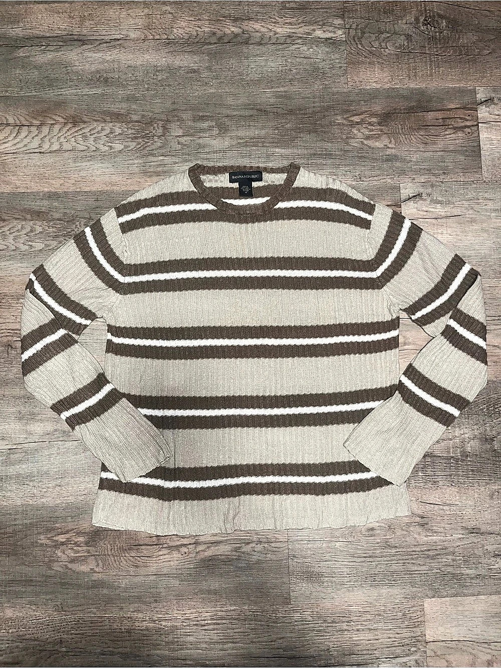 Banana Republic Men’s 100% Linen Crewneck in Brown & Beige Size Medium